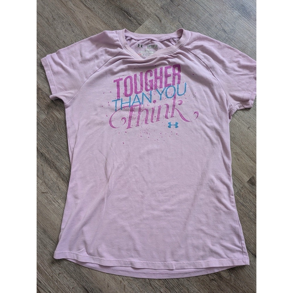Under Armour Youth Medium Pink T Shirt Tee Heatgear Loose Activewear